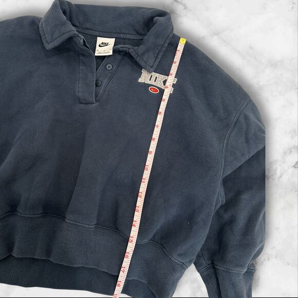 Nike Y2K Phoenix Fleece Retro crop quarter zip polo top in navy M - Picture 3 of 5